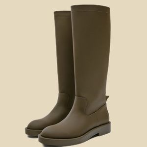 NWT Zara Rubberized Tall Brown Boots Blogger Style